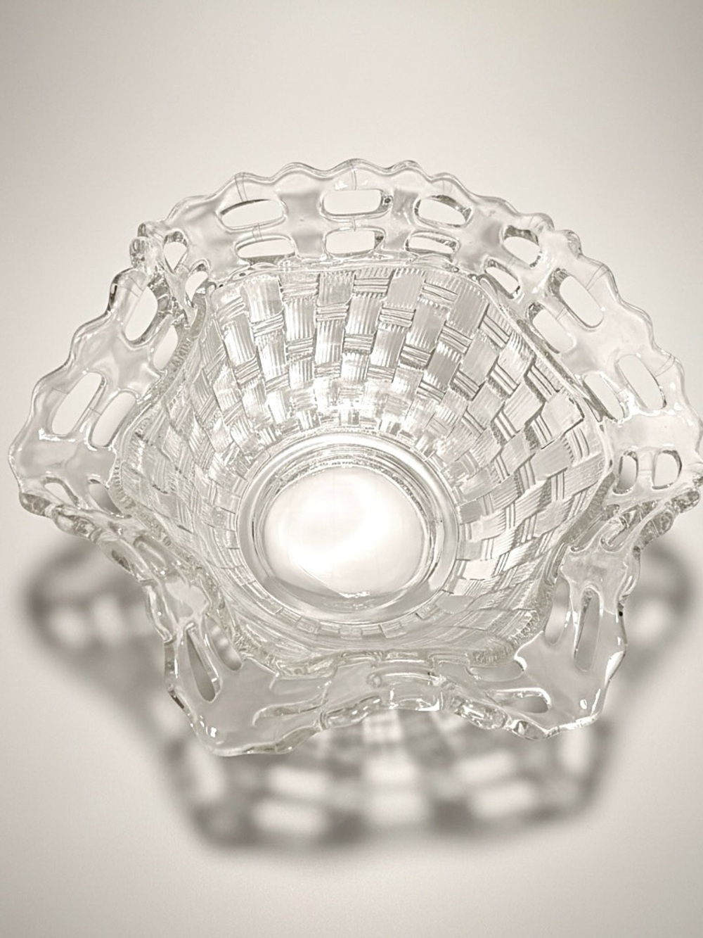 Fenton Clear Glass Basketweave Open Edge Ruffled Candy Dish Bowl Vintage - Picture 2 of 5